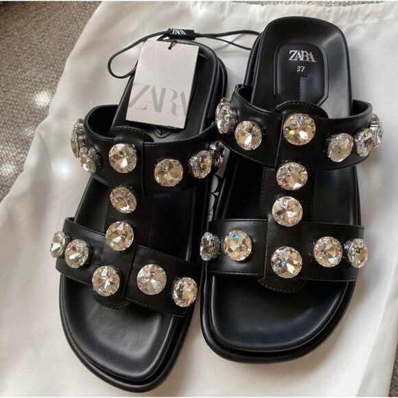 RARE!!! ZARA Bejeweled Embellished Sandals NWT 🖤 - Picture 6 of 16